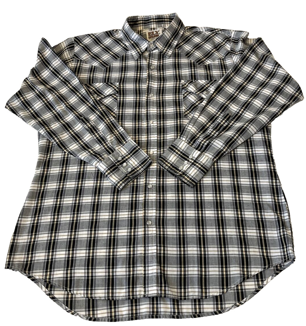 Ely Cattleman Men Long Sleeve Pearl Snap Plaid Shirt Large Western Cowboy